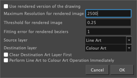 Configure Line Art to Colour Art dialogue box